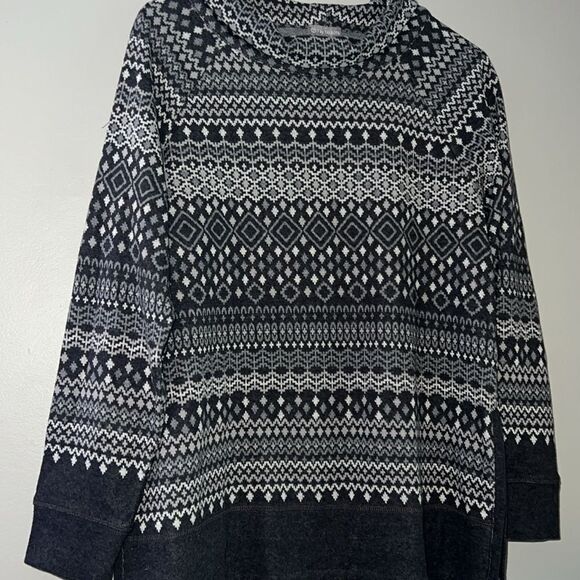 T by Talbots Fair Isle Nordic Knit Mock Neck Side Zip Sweater Womens Size MP - Picture 4 of 11